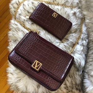 Victoria’s Secret Burgundy Croc-embossed Purse and Wallet